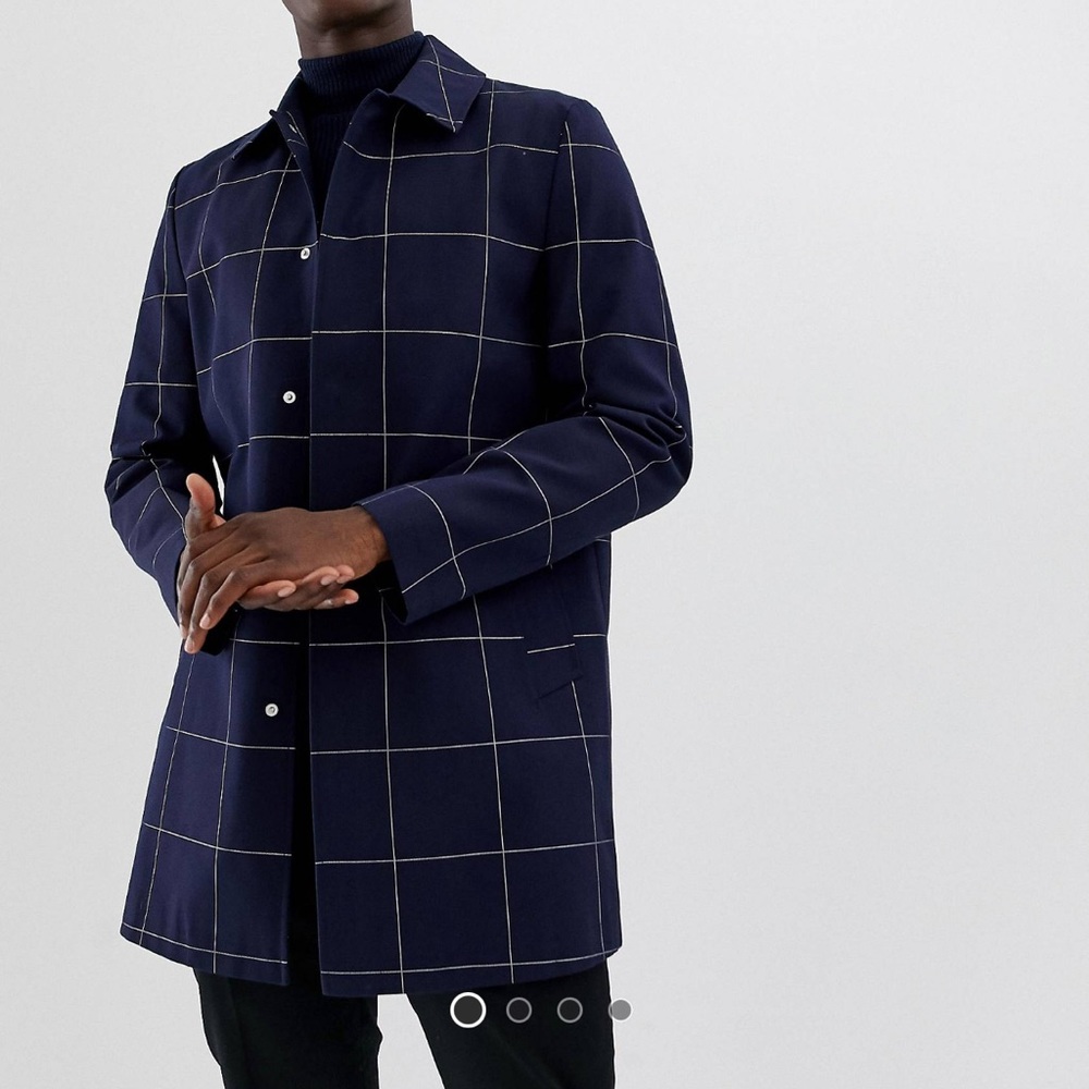 ASOS DESIGN single breasted trench in navy check